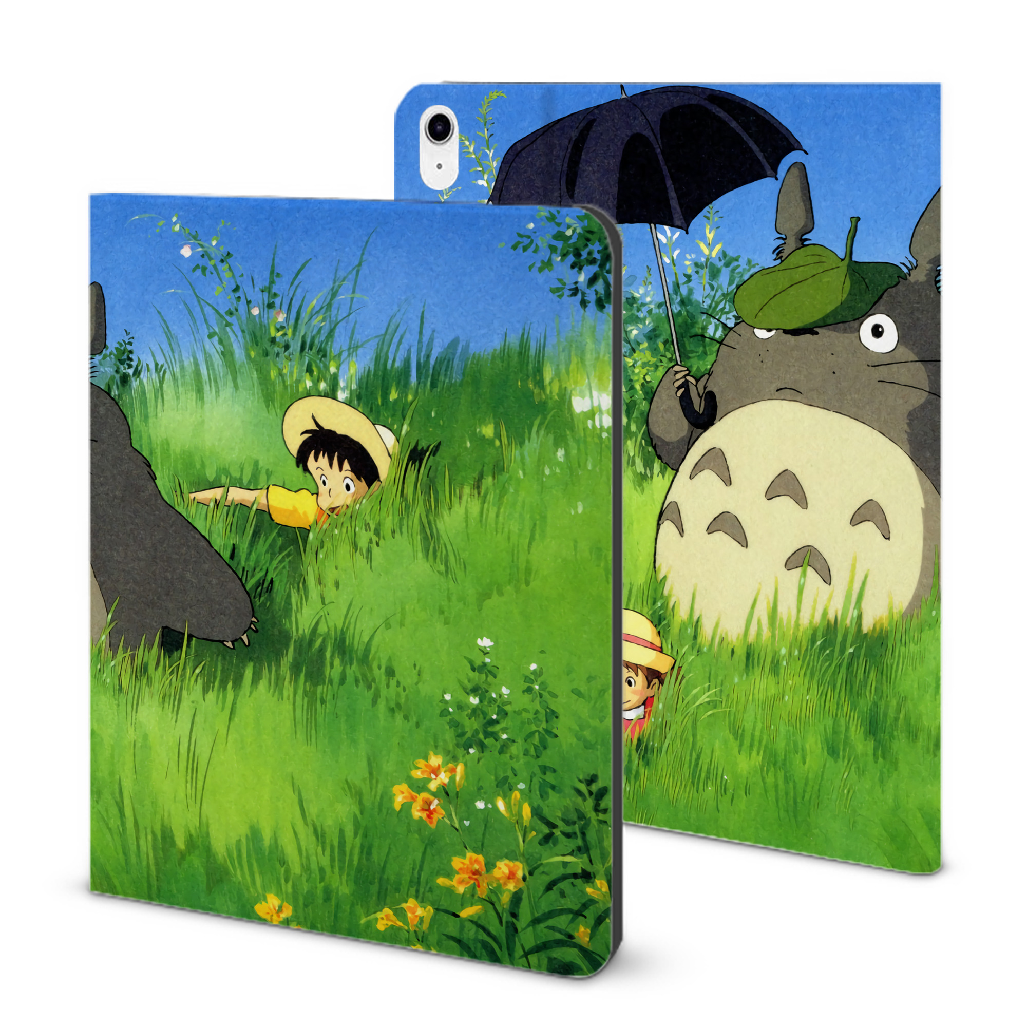 （画像用） となりのトトロ 草壁メイ 草壁サツキ My Neighbor Totoro Satsuki Kusakabe Mei Kusakabe IPad ケース ブック型 PUレザー TPU 耐衝撃 軽量 薄型 ペン収納なし 全面保護 IPad 各モデル対応